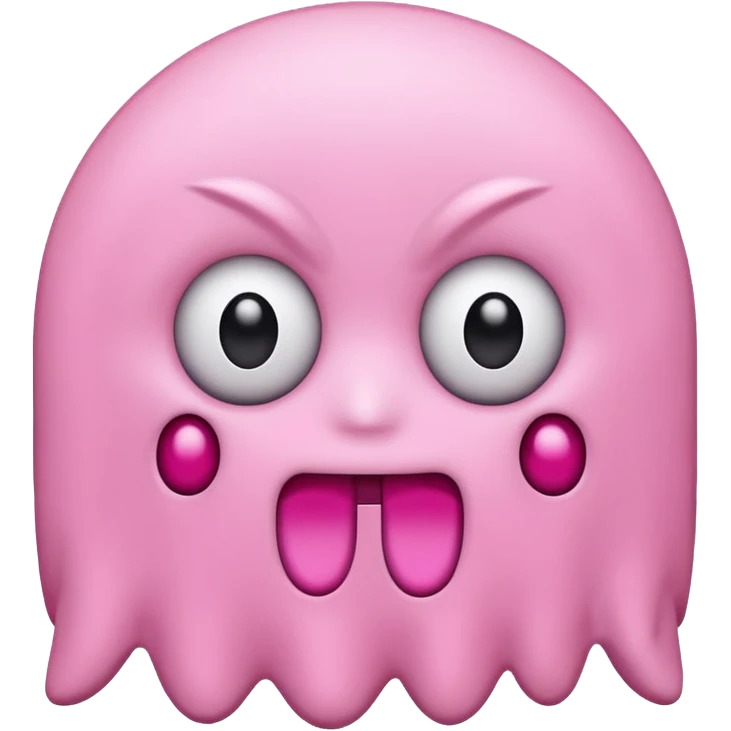 Pink Pacman ghost character with big girl eyelashes emoji