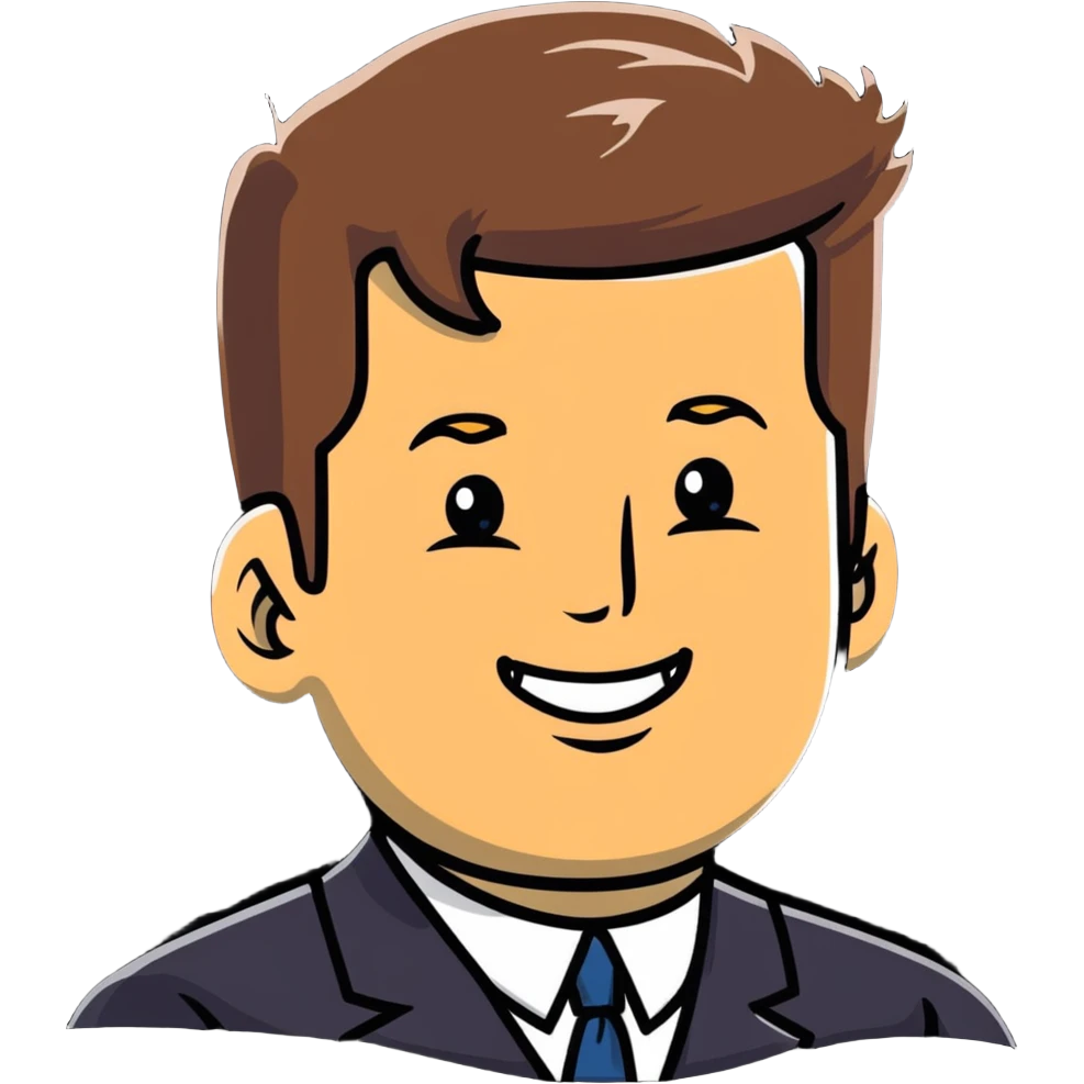 John F Kennedy with his classic smile emoji