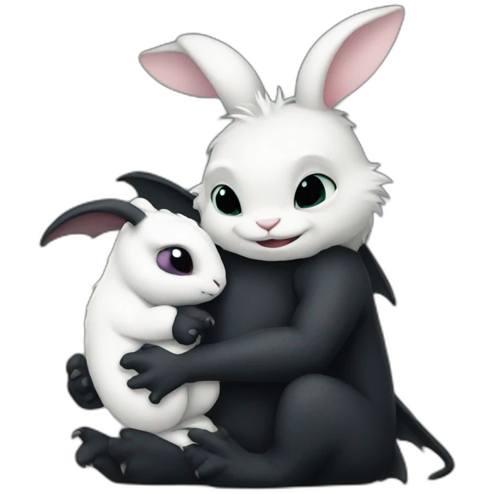 Toothless the dragon hugging a white bunny emoji