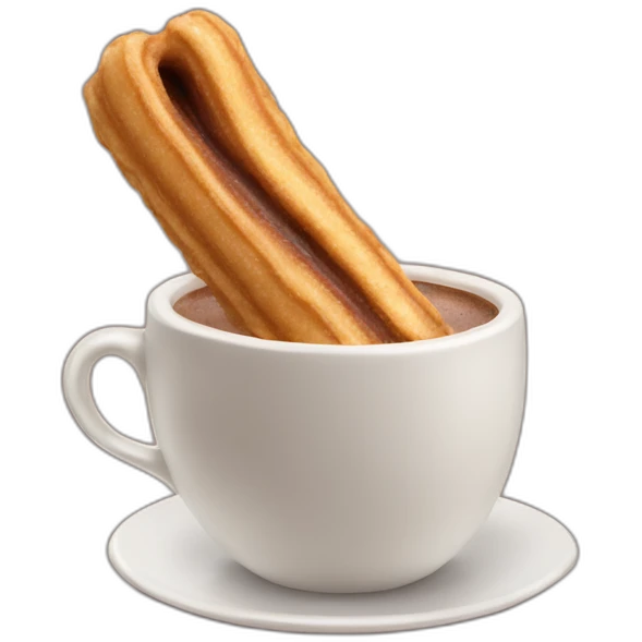 Churro Emoji A delicious, crispy churro accompanied by a cup of hot chocolate, a culinary pleasure. emoji