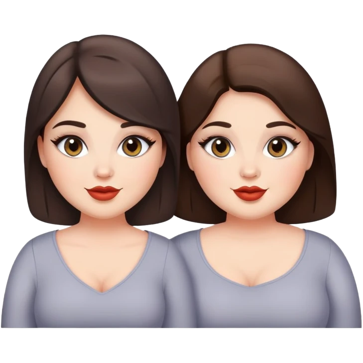 Chubby Happy sisters, brunettes, grey eyes, makeup, stylish emoji