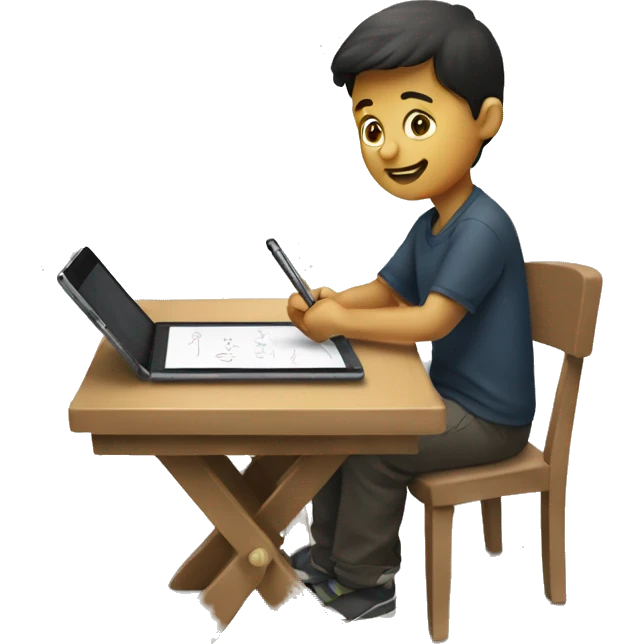 A boy writing on a tablet with a stylus emoji