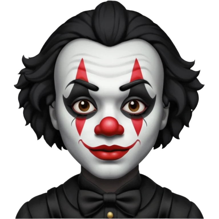 man with black hair only black and white clown makeup black eye makeup black lipstick black clothes emoji