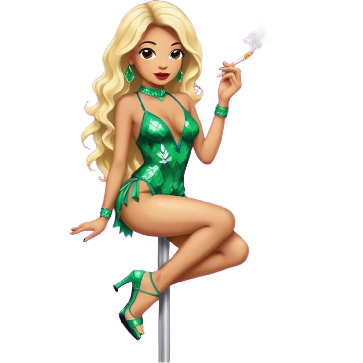 Light skin Exotic dancer on stripper pole smoking weed emoji