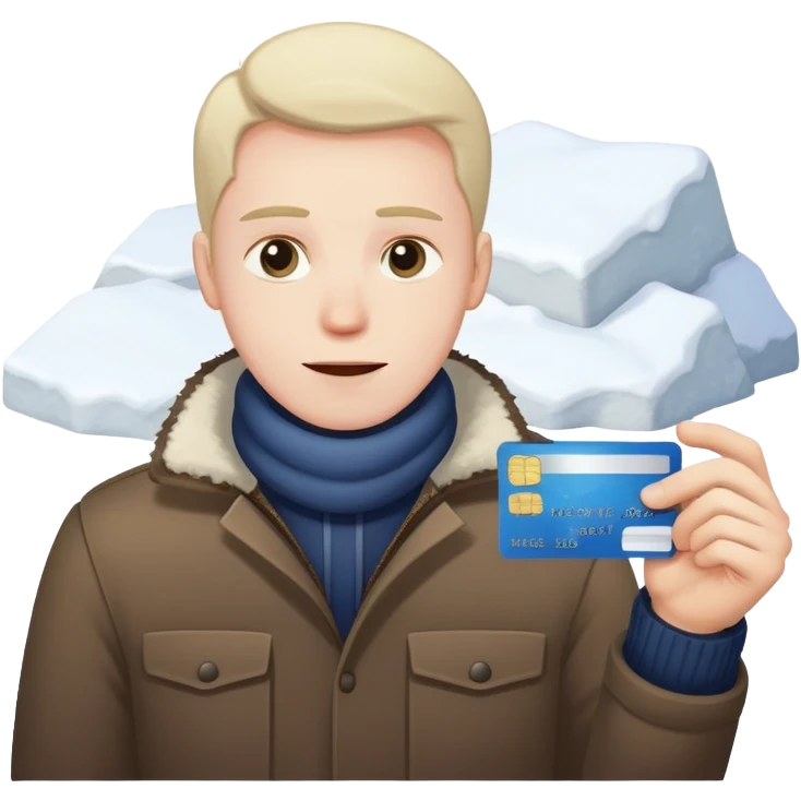 Man mit Bank Karte in der Hand und vor den ein Haufen Schnee  emoji