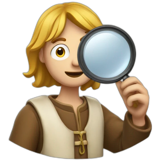medieval coin collector, looking at a coin with a magnifying lense emoji