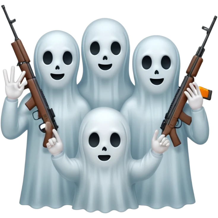 Fantasmas con un fusil y haciendo haciendo en en forma de ✌️ con los dedos emoji