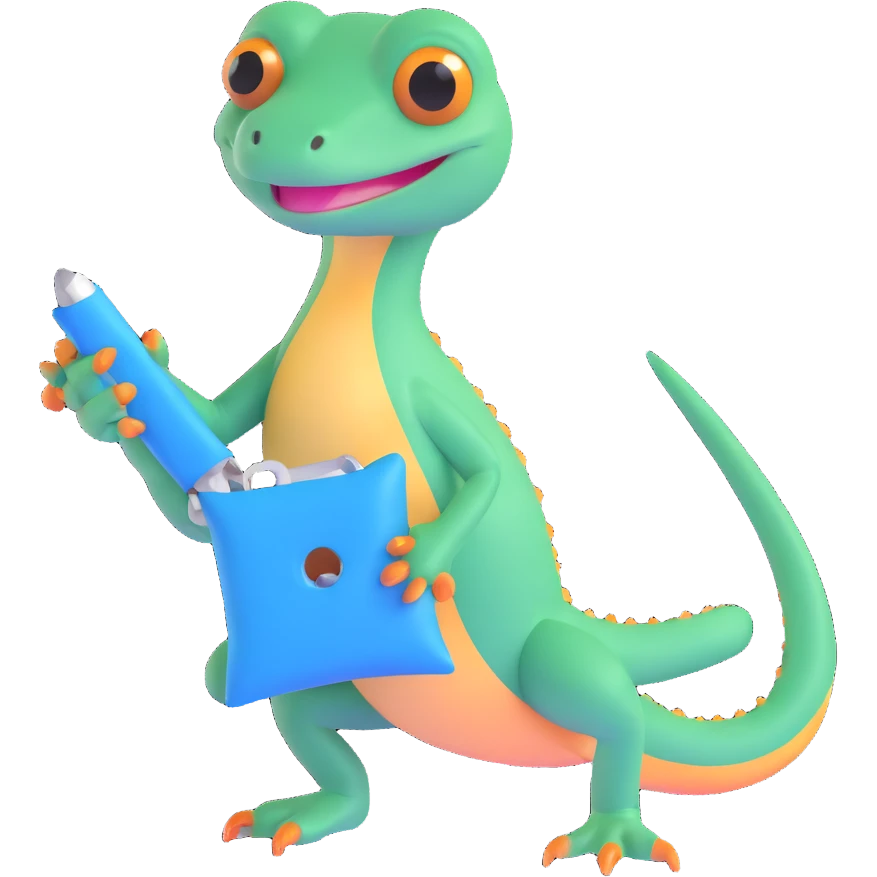 a gecko holding a pack of blu tack, simple, clear, fun emoji