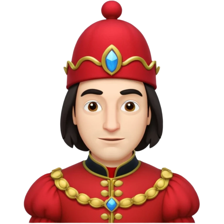lord farquad avec un chapeau rouge plat sur le dessus, il a un vêtement rouge avec des manches bouffantes emoji