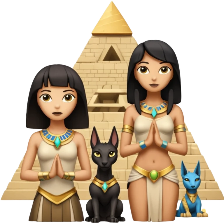 Kindly alien Protecting silky black-haired tiny statuette scale female Anubis and pyramid scenery stone-age cracked irregular   emoji