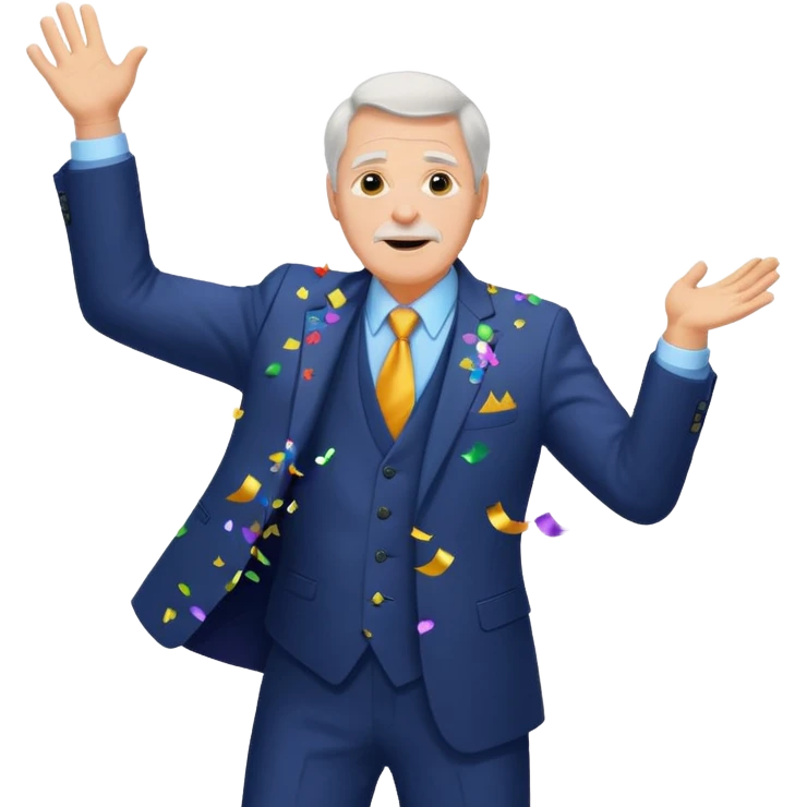 old white man in a suit throwing emoji
