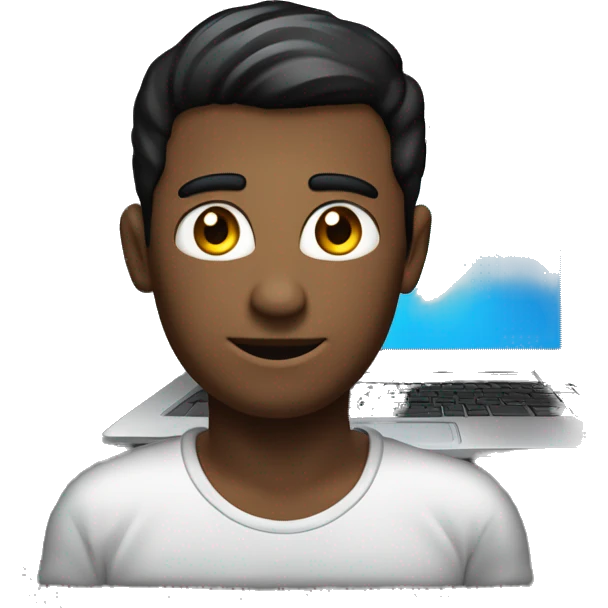 Homem atrás laptop escondendo o rosto com o capuz preto e olhos brancos no fundo preto emoji