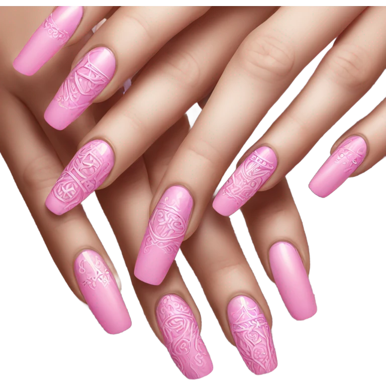 Long pink nails with design  emoji