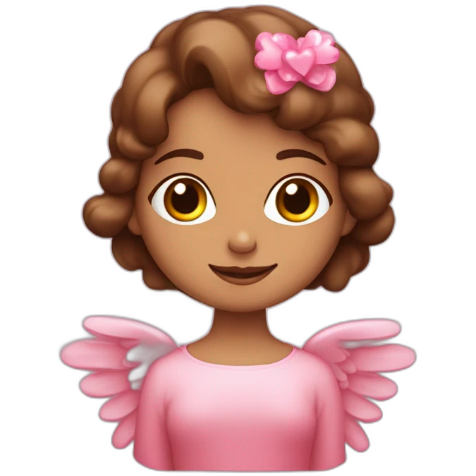 Angelito mujer pelo color marrón y corazones rosas emoji