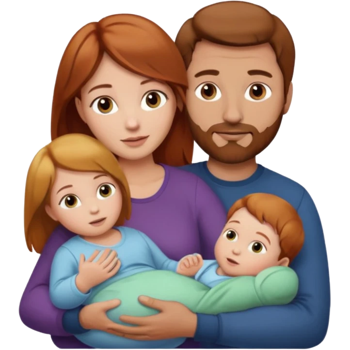 A mother and father with a baby - the mother has reddish-brown hair, father has brown hair and baby has blonde hair emoji