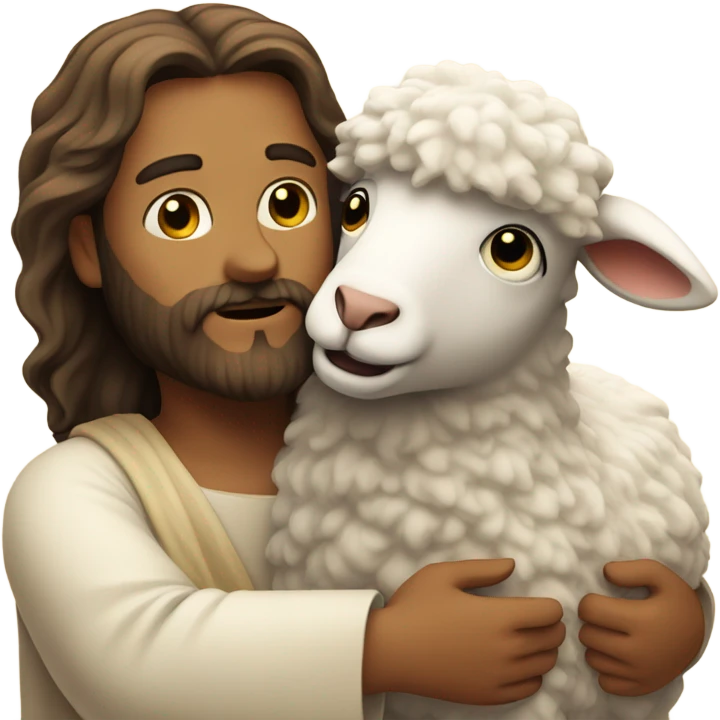 Jesus hugging a little sheep emoji