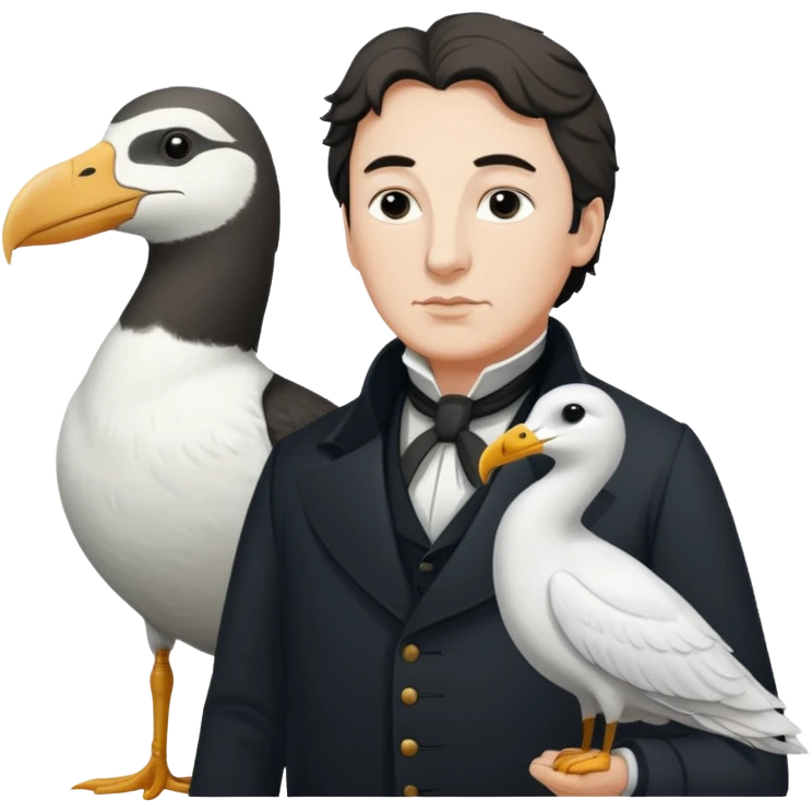 SAMUEL taylor Coleridge standing next to an albatross emoji