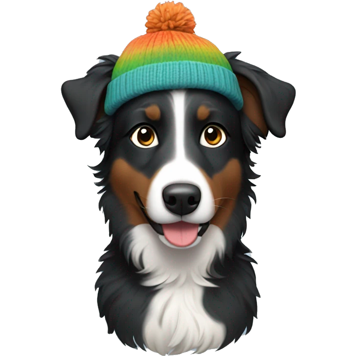 Small black australian shepherd dog wearing a knit cap emoji