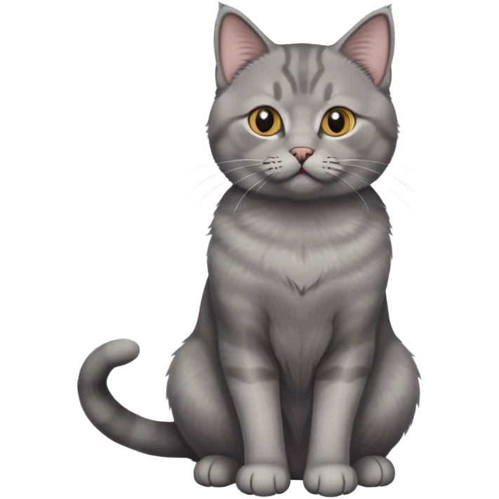 grey scottish cat sitting on his bottom with his hind leg up emoji