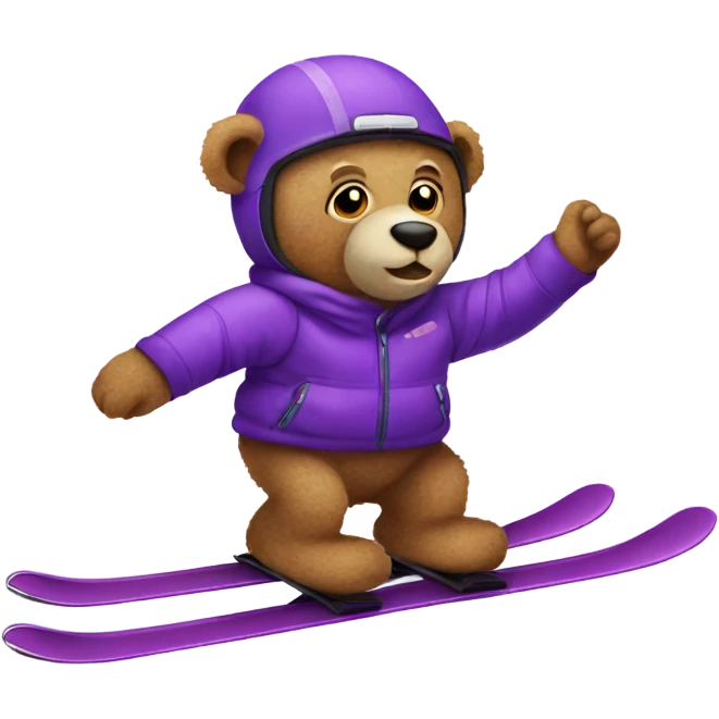Teddy bear skiing on purple skis emoji