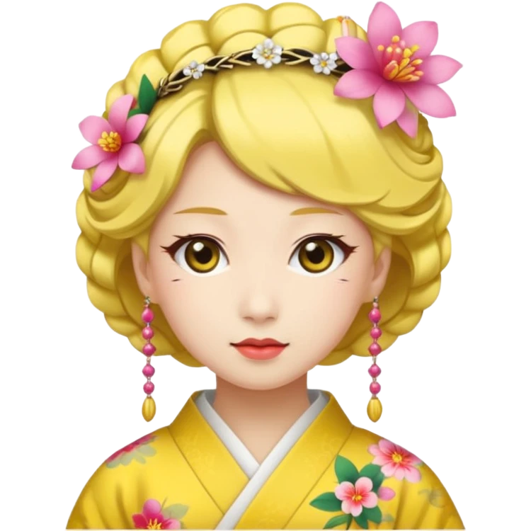 Japanese Princess with floral hairpin, yellow emoji