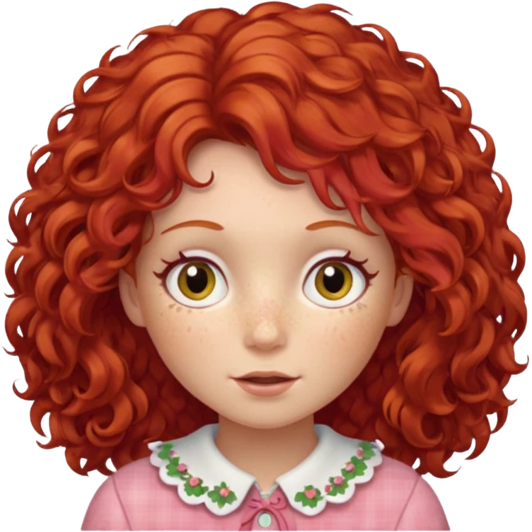 strawberry shortcake the character but with wild eyes and frizzy hair to mimic an insane person emoji