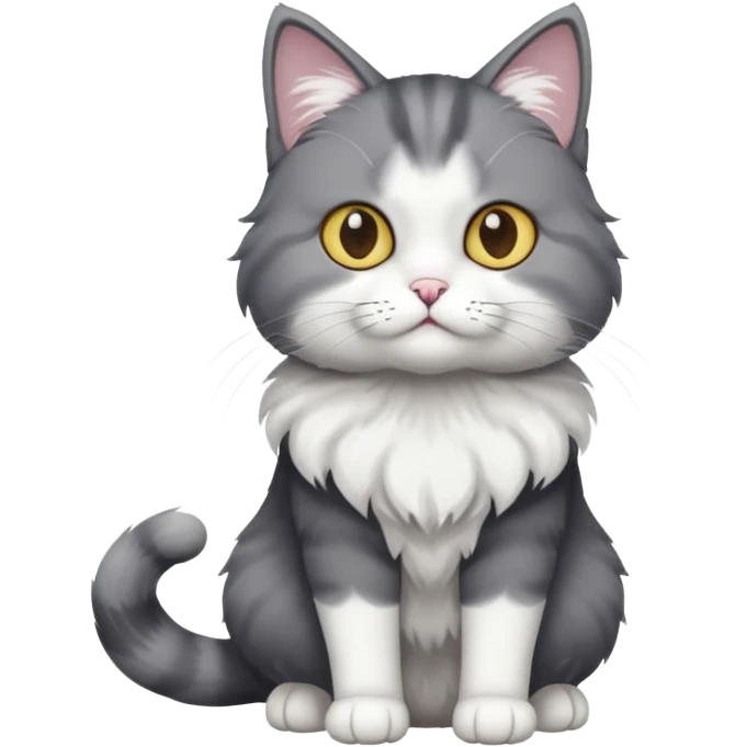 full body dark grey and white cat with white front legs emoji