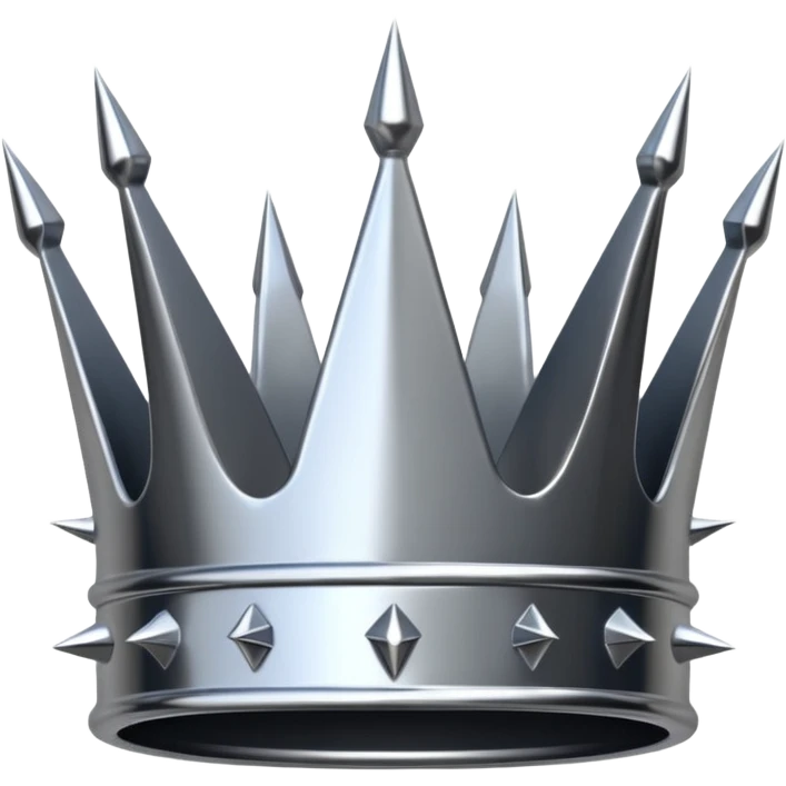 A spiked crown emoji made of silver chrome, sharp yet rounded metallic spikes, glossy reflections, aggressive luxury swag aesthetic, iOS emoji style, centered, clean white background emoji