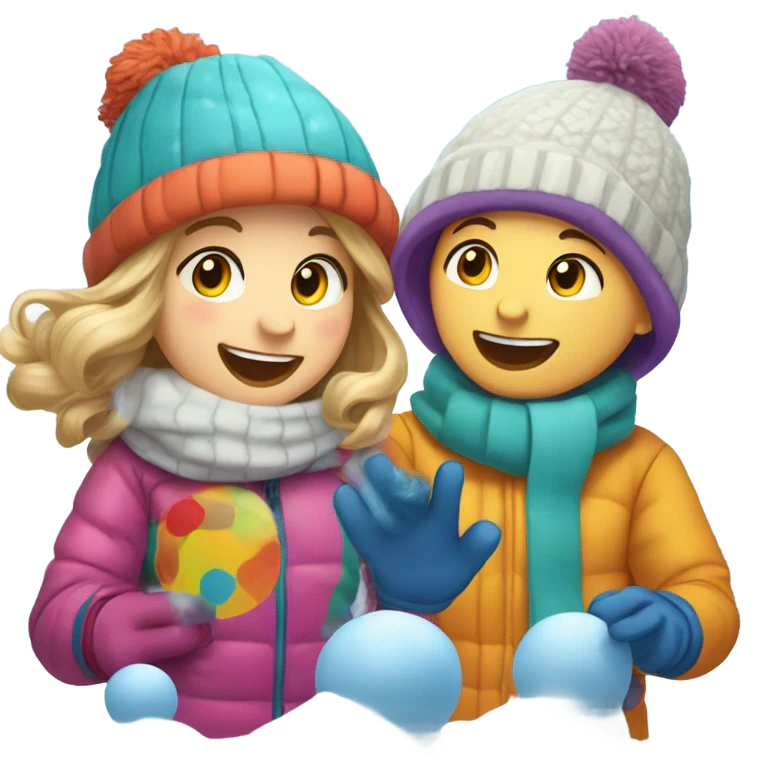 Caucasian brother and sister kids playing in snow emoji