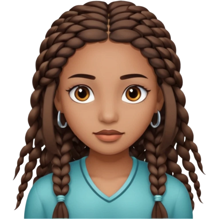 girl with thin braids long hair and brown eyes, brown skin, eyelashes, siren eyes emoji