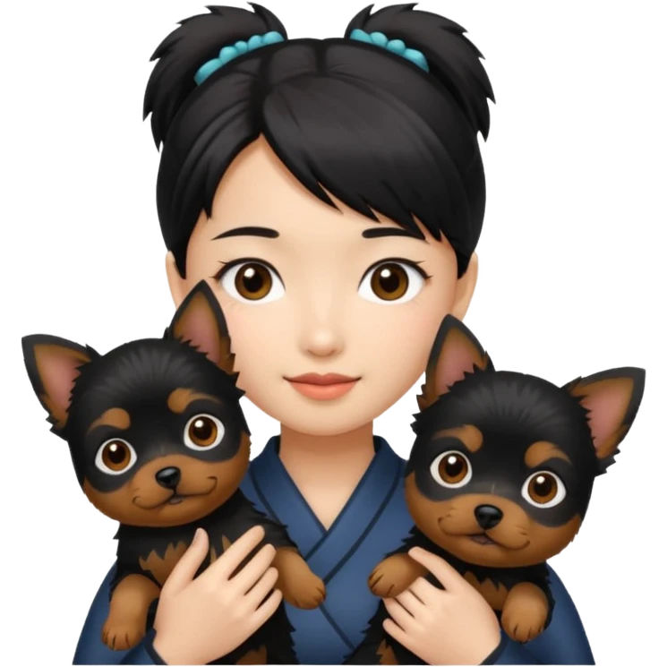 黒いヨークシャーテリアを抱えたアジア人の女の子 emoji