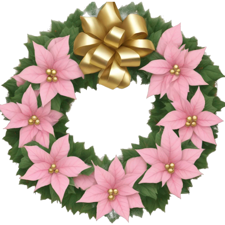 Christmas door wreath with baby pink poinsettias and gold accents  emoji
