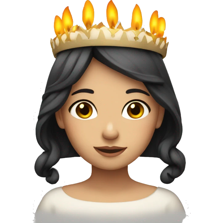 dark haired lucia with candles in her lucia crown emoji