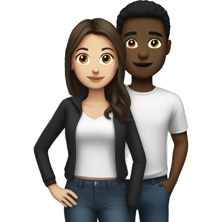Brunette girl with black boy emoji