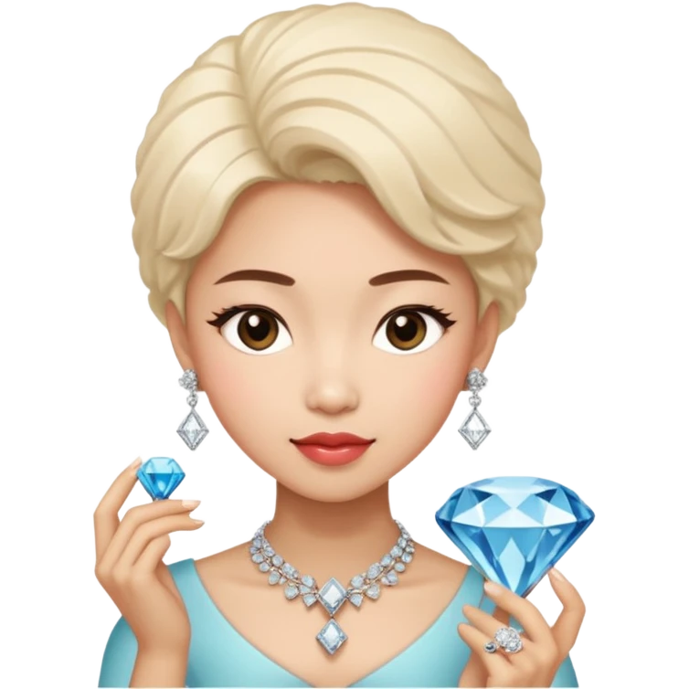 an asian that have the qualities of rationality, smart career move with diamond and luxsury items , romantic non-involvement facial expression, and cosmopolitanism emoji