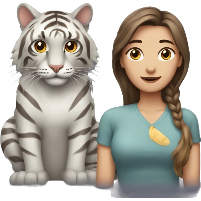 Woman with Brown hair, With a grey Tiger cat with Long hair in her Arms  emoji