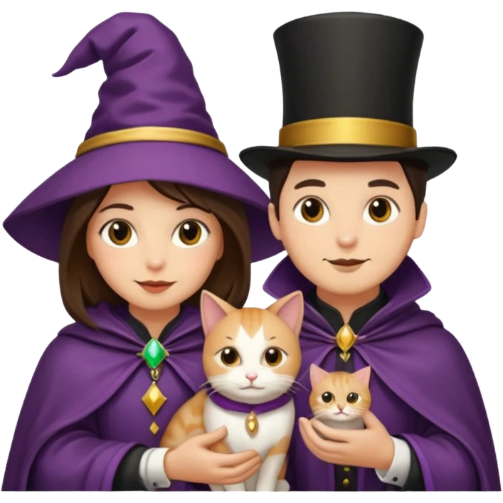 magician couple and their pet cat emoji