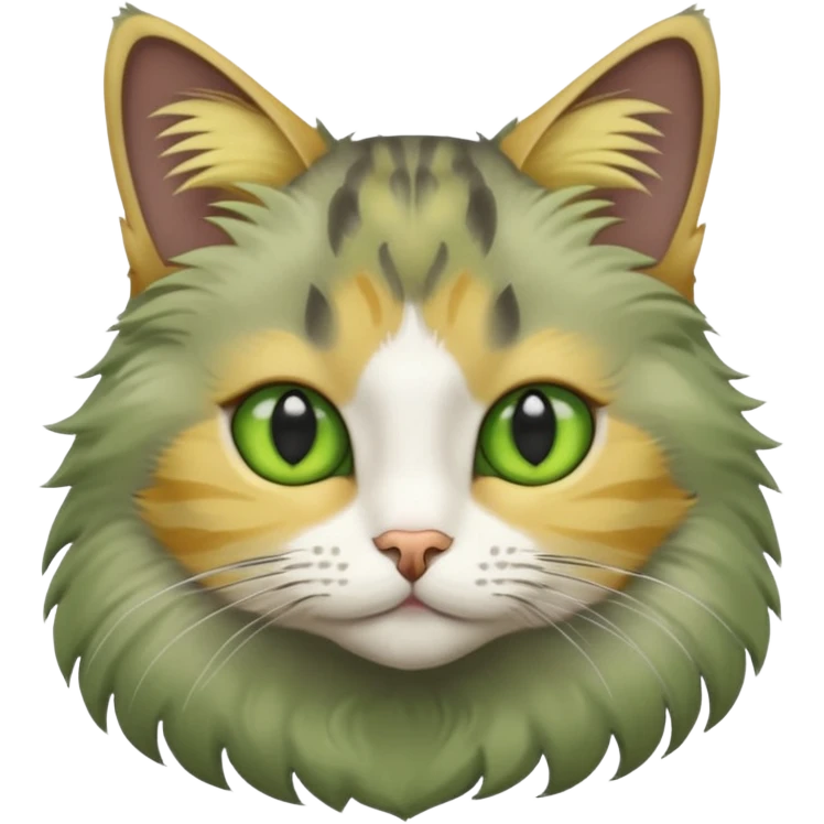 Cat with green eyes, grey and yellow face emoji