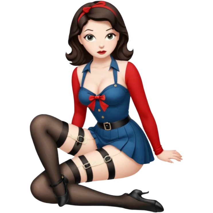 brunette pinup girl in hogtied bondage with stocking emoji