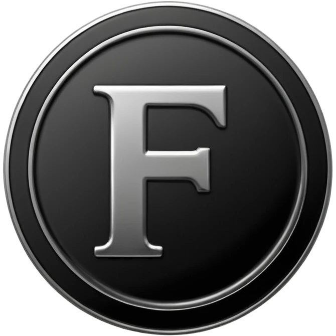 Emoji icon of a black coin with engraved letter F, minimalist style, isolated emoji