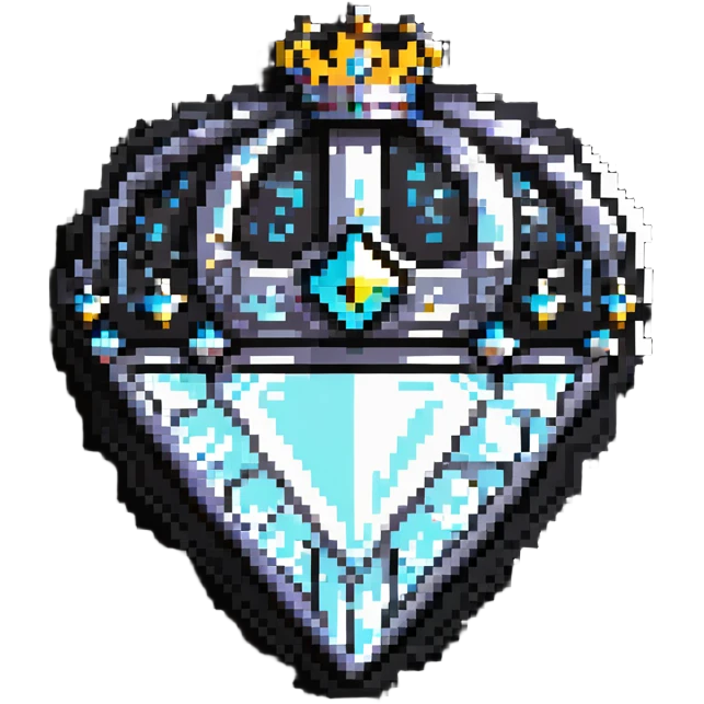 A sparkly diamond-shaped sponsor badge with crown emoji