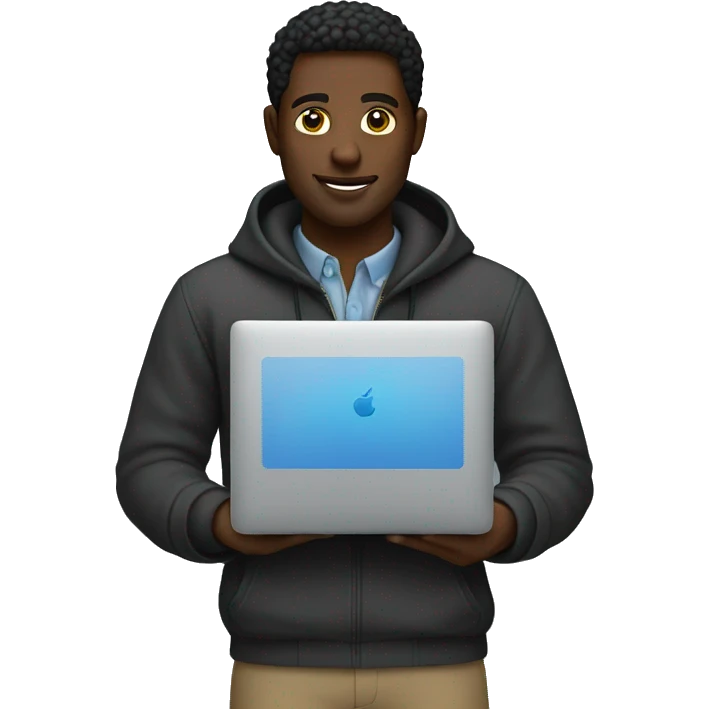 Black Developer with jumper coding on a macbook emoji