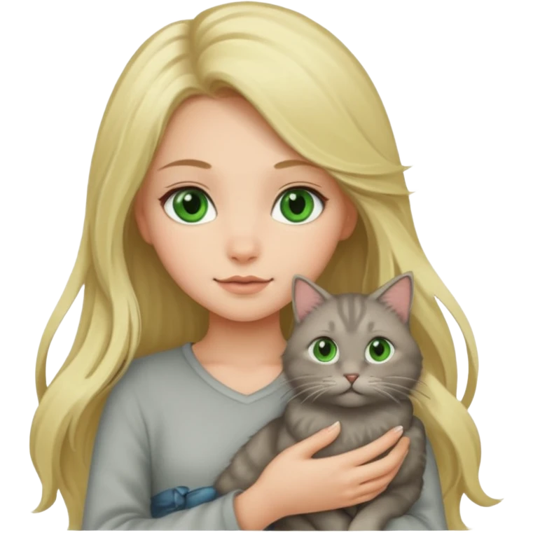 Blonde green eyed girl with long hair holding cat emoji