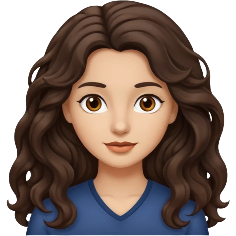 mujer pelo ondulado,  pelo largo  color marron oscuro, ojos marrones oscuros emoji