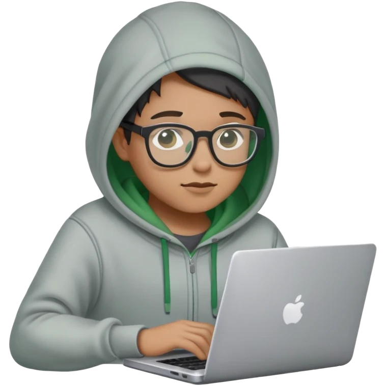 A person with glasses, wearing a hoodie, working on a laptop with code on the screen. emoji