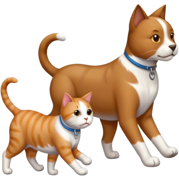 a cat walking a dog emoji