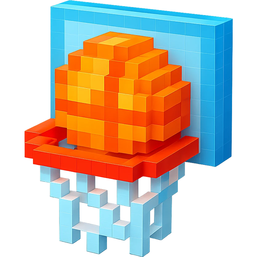 святящейся баскетбольный мяч в сетке, no background emoji