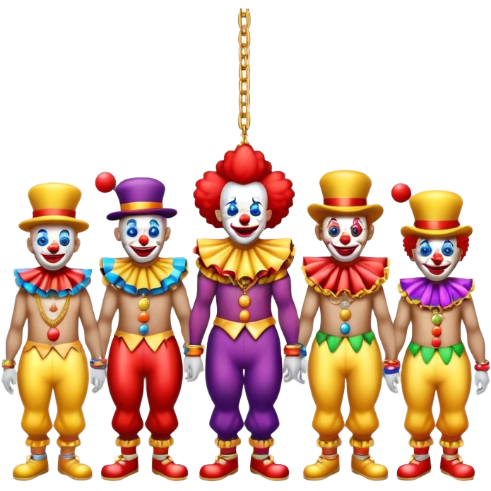 Vip restaurant full of clowns with golden chain on the neck. full height emoji