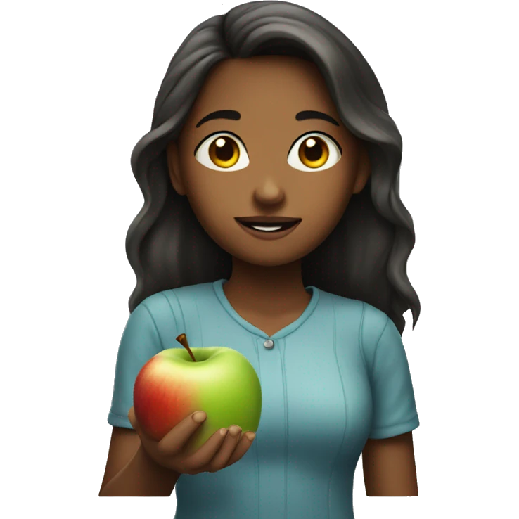 A girl with an apple emoji