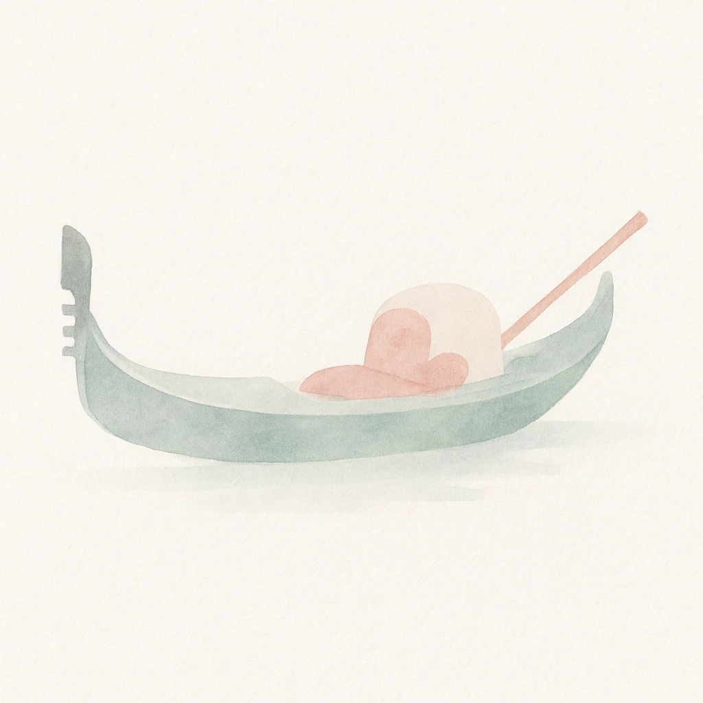 Venetian gondola in watercolor style with white, green, and pink pastel tones emoji